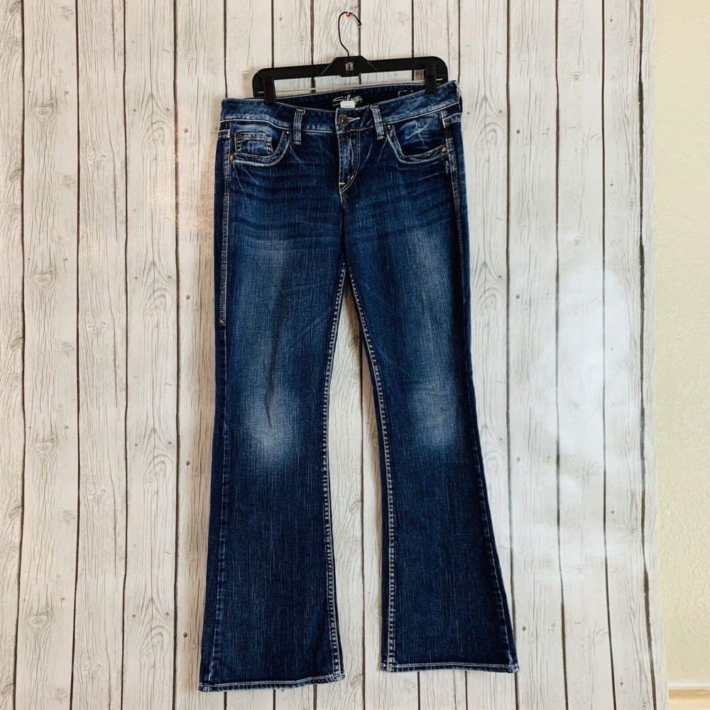 Womens Silver Eden Bootcut Heavy Stitch Low Rise Denim  Blue Jeans Size 30